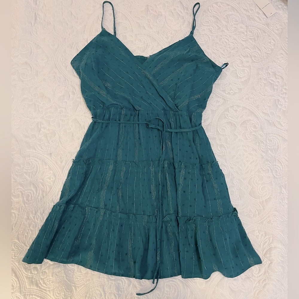 Francesca’s Green/Teal V-Neck Tiered Sundress